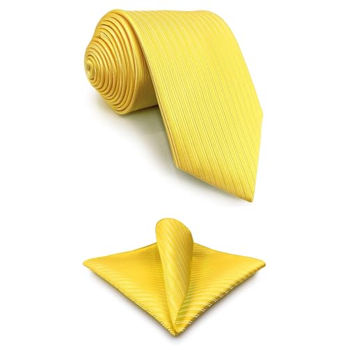 Conjunto de Gravata Masculina Cor Sólida Amarelo Dourado Gravata com Bolso Quadrado 6cm