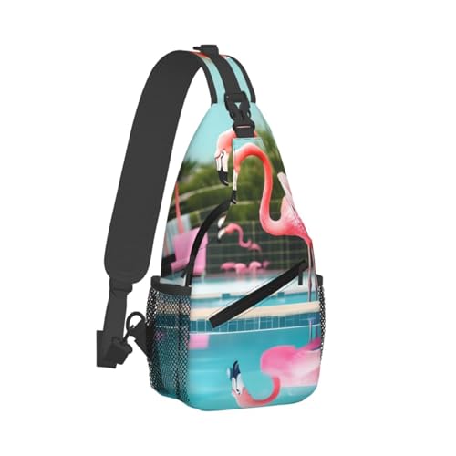 Mochila tipo bandolera unisex con estampado flamingo y piscinas miniatura 2