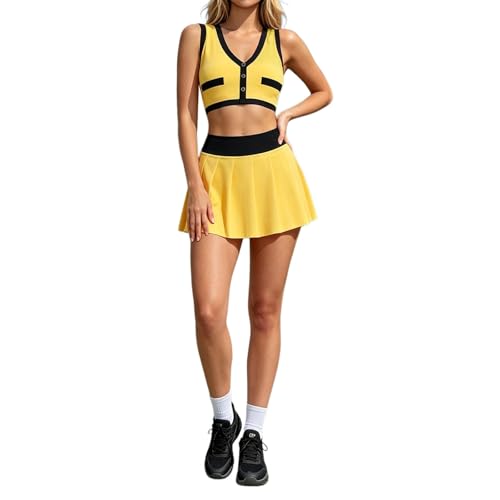 Survêtement d'été court femme jupe de tennis et haut uni noir