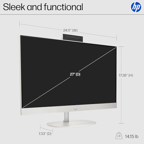 Image of HP 27 Inch All in One Touchscreen Desktop Computer, AMD Ryzen 5 7520U, 16 GB DDR5, 2 TB SSD, FHD Anti-Glare Touchscreen, Wi-Fi 6, Windows 11 Pro, Wireless Keyboard and Mouse, W /Accessories
