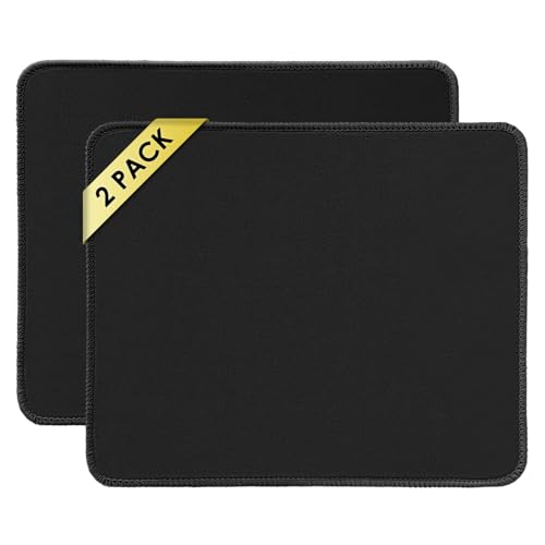 Square Mouse Pad with Stitched Edge, Premium Mousepad Washable Cloth. Computer Mouse Pad with Non-Slip Rubber Base, Mouse Pads for Computers Laptop Mouse 9.25x7.75x0.12 inch-Classic Black-2 Pack