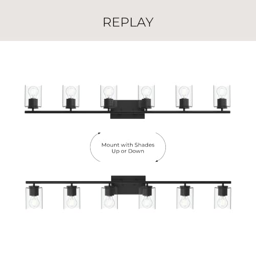 Image of Progress Lighting Replay 48 Inch 6-Light Vanity Light, Transitional, Black with Clear Glass Shades, (7.875 inch H x 48 inch W x 6 inch D), P300585-031