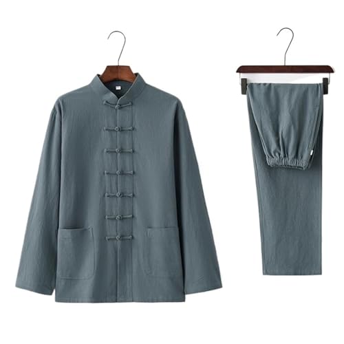 ZWCSHUU Uniforme de Tai Chi Traje Tang Tradicional de algodón y Lino Traje de Kung Fu Traje de actuación de Artes Marciales Suelto Casual Mujeres y Hombres Tai Chi Traje(Dark Blue Set 2,4XL 190cm)