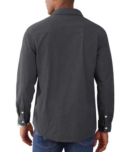 EKLENTSON Men's Corduroy Jackets Button Up Shirt Long Sleeve Ribbed Shacket Lightweight Shirt Jacket with Chest Pockets3