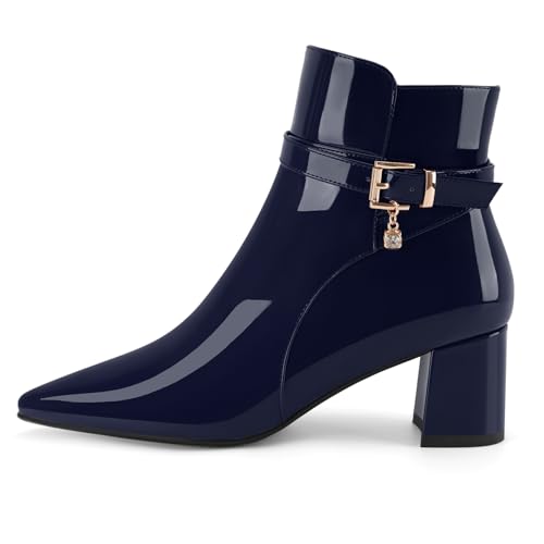 Women's Fashion Leather Chunky Ankle Boots Multi Strap Sparkly Rhinestone Pointed Toe Heeled Booties2