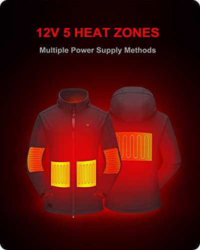 Dewbu Soft Shell Heated Jacket For Women With 12V Battery Pack And Detachable Hood Outdoor Electric Heating Coat, Purple, M #TOP1