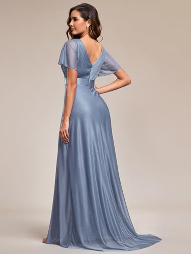 Image of Ever-Pretty Women's Summer Glitter Formal Dresses Evening Gown V Neck Short Sleeves Floor Length Mother of Bride Dress 50159