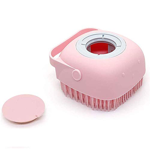 Brosse de bain 2 en 1 en silicone pour le corps - Brosse de bain exfoliante et douche avec distributeur de savon pour bébé, femme, homme (rose) Cover