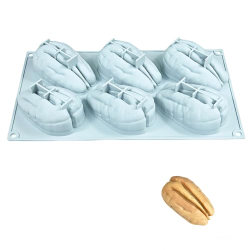 Moule en silicone à 6 cavités en forme de noix de pécan - 29,7 cm - Moule à dessert anti-adhésif de qualité alimentaire pour pâtisserie, mousse, gelée...