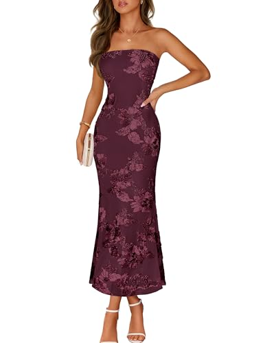 MEROKEETY Women's Floral Strapless Maxi Dress 2026 Summer Mesh Tube Bodycon Formal Wedding Guest...