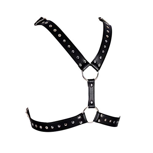 Men's Leather Body Chest Harness Belt Punk Belt Buckle Ring Adjustable Plus size (PG0705-Black)3