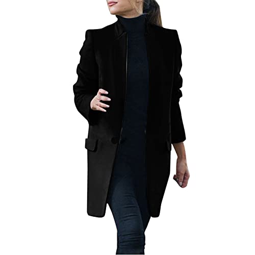 BOTCAM Abrigos de mujer Moda Elegante Muesca Solapa Abrigo de mezcla de lana Chaqueta larga Abrigo de lana Abrigo de lana Abrigo de mujer Gabardina Larga Otoño Invierno Cálida Slim Chaquetas Largas