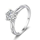 Skcess - Anillos de amistad de oro blanco de 9 K/14 K/18 K para mujer, redondos de 6 puntas con moissanita de 0,5 quilates, 4, Oro blanco de 9 quilates Moissanita, Zirconia cúbica