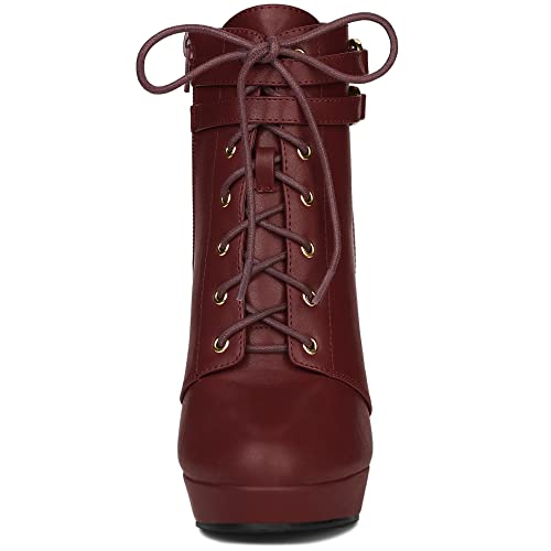 Allegra K Women's Lace Up Strap Platform Block Heels Ankle Boots3