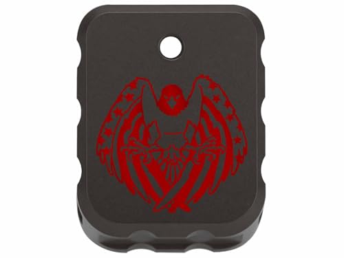 NDZ Performance Brass Magazine Base Plate for Canik TP9 – Armor Black Cerakote Finish – Laser Engraved – Fits TP9SF, TP9SFX, TP9 Elite SC – Red Fill – USA Flag Eagle