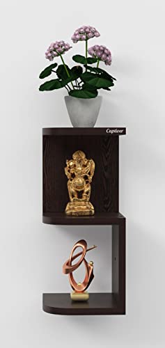 Image of Captiver Morplus Engineered Wood Wall Mounted Corner Shelf Rack Shelves (Tier 3) Bathroom Washroom Living Room Kitchen Office Furniture Multipurpose Storage Self (Wenge)
