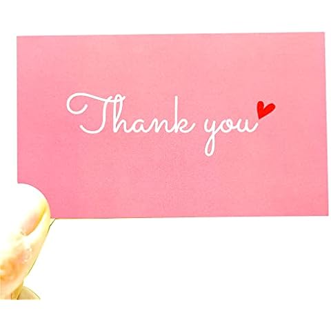 RXBC2011 100 Little Thank You Cards Gold Heart Design Bulk Thank you Notes for All Occasions 3.5 x 2 Inch cherry pink Cover