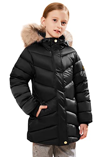 SOLOCOTE Girls Winter Coats Hooded Sherpa Lined Lightweight Jacket Thick Warm Puffy Cotton Shiny Jackets