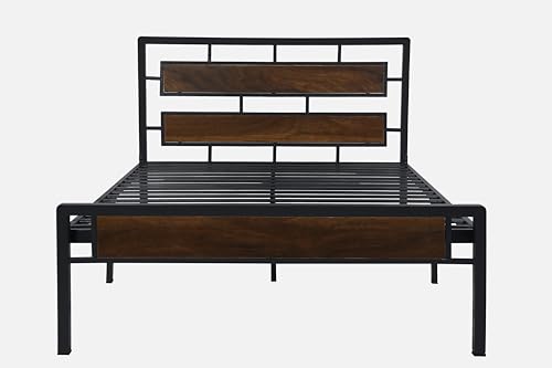 Image of Zeek Metal Queen Size Bed Without Storage | Wrought Iron Double Bed with Headboard & Footboard | Sturdy Powder Coated Platform Bed Queen Size Cot for BedroomLivingRoom Black (75x60)