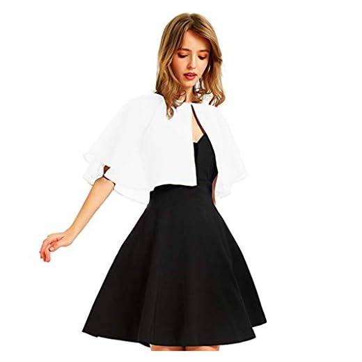 Women's Soft Chiffon Shawl Wraps for Evening Dress 50S 60S Scalloped Single Button Fora Line Vintage Swing Party Cocktail Dress Rockabilly Dress White