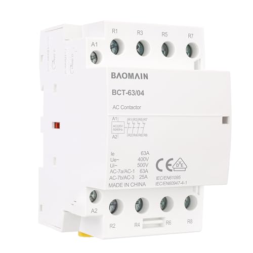 Image of BAOMAIN AC Contactor, 4-Pole 63A 220V/240V AC Coil, Normally Closed Universal Circuit Control 35mm DIN Rail Mount, Modular Contactor VDE Listed (BCT-63/04_4NC)