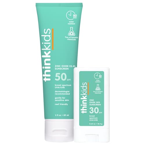 Thinkkids SPF 50+ Mineral Sunscreen, 3 oz + Thinkbaby SPF 30+ Sun...