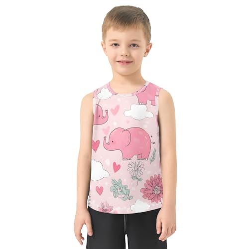Boys' Tank Top Shirt Cute Pink Elephants Floral Pattern Sleeveless T-Shirts2