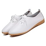 Women's Leather Lace Up Flats Pointed Loafers,Fashion Soft Bottom Low Lightweight Comfort Slip-On Business Formal Work Dress Walking Oxfords Sneakers (White,8,8)