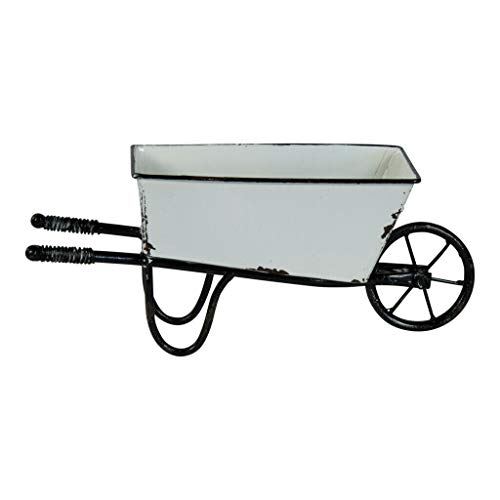 Decorative Wheelbarrow Planter White Metal 12.5