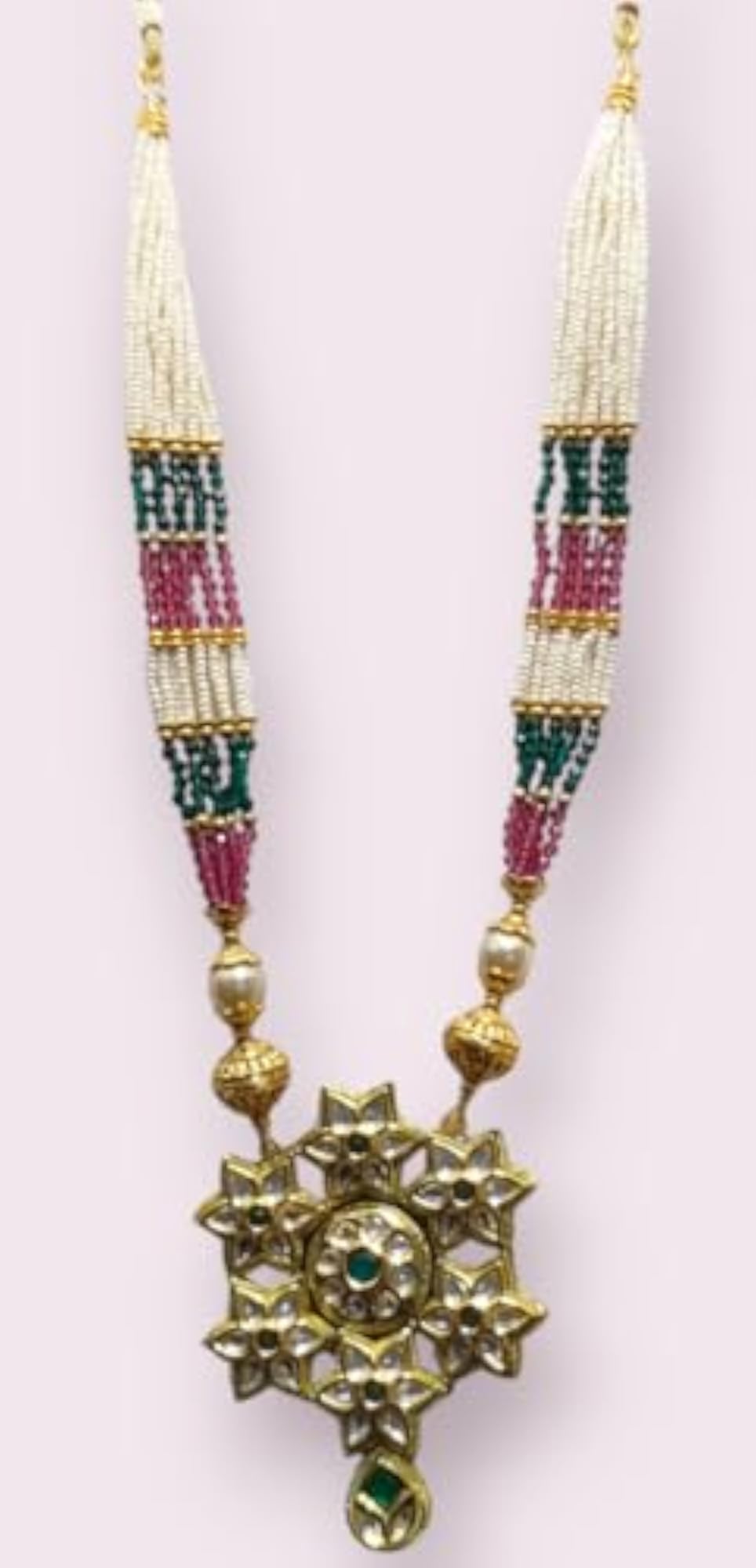 Traditional Kundan Studded Pearl Hanging Choker Necklace Set