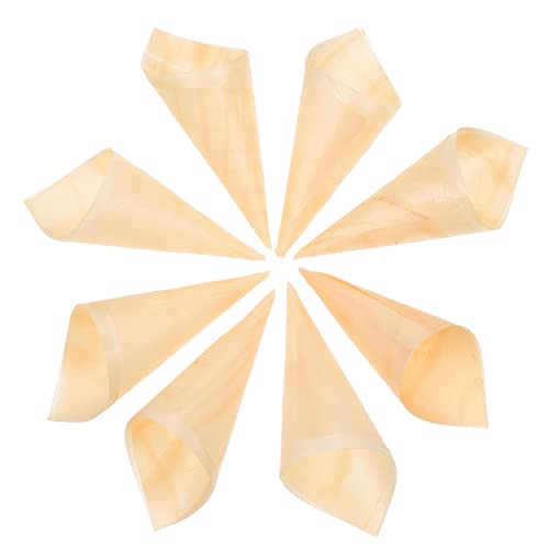 Luxshiny 50pcs Disposable Wood Veneer Roll Ice Cones Candy Cones for Party Supplies