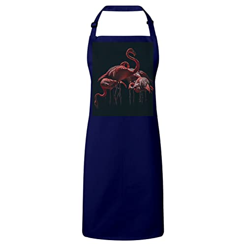 Tablier cuisine anti-taches flamant rose navy sur fond noir