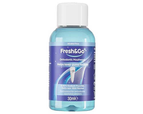 Fresh & Go® Orthodontic Fluoride Travel Mouthwash - Recommended for Orthodontic Braces - Clinically Proven Cavity Protection & Tooth Decay Prevention - Fresh Mint Flavour - Alcohol-Free | 30ml