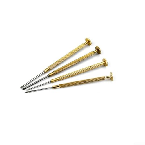 Lot de 4 tournevis à fente de précision pour réparation de montre, téléphone et ordinateur - Lame plate de 1,0 mm à 1,6 mm, pointes en cuivre, finition or, longueur maximale de 7 cm