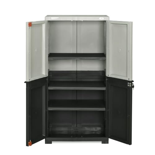 Image of Nilkamal Freedom Mini Medium (FMM Duet) Plastic Wardrobe for Storage|3-Year Warranty|Clothes Organizer|Shelves|Cupboard|Almirah for Home, Living Room, Bed Room|Adult & Kids|Haze Grey /Charcoal Grey