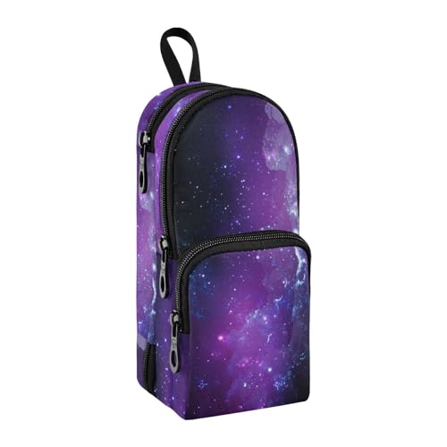 Image of ZAZYXTJ Galaxy Standing Large Capacity Pencil Case 3 Compartment Pen Pouch Storage Canvas Makeup Bag for School Office Teen Girl Boy Men Women