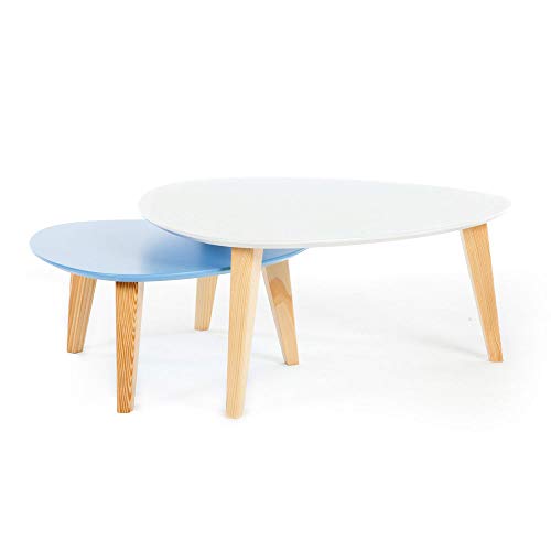 Demeyere STONE set de 2 tables basses coloris blanc et bleu, pin, 60x60x28 cm