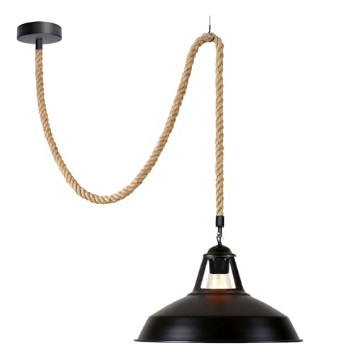 LEDSone Lustre Suspension en corde chanvre de E27 Lumière pendante industrielle style rétro Abat Jour Lampe réglable DIY pour salon café restaurant Hal...
