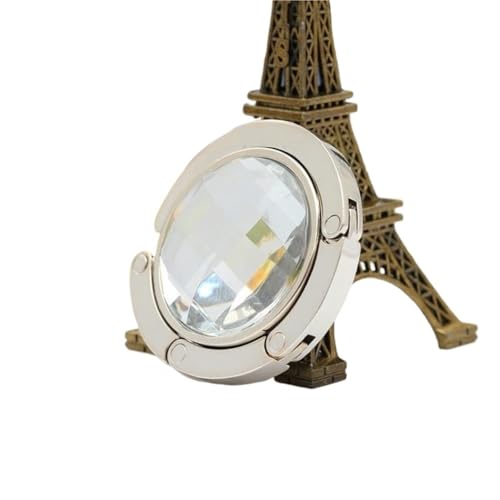 DSFIHJO Cuelga bolsos mesa Gancho plegable for bolso de mano, soporte for colgar en la mesa, aleación, cristal y diamantes imitación Soporte para bolsos de mano multiusos(White)