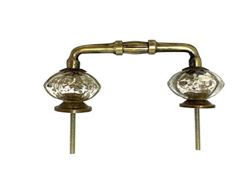 Mercury Glass Chrome Distressed Knobs On A Bronze Antique Handle, 4" Spread, Center To Center #TOP6