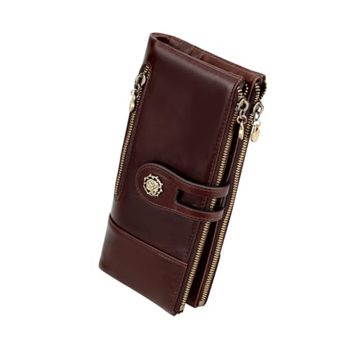 Women's RFID Blocking Wallet Soft Leather Clutch Money Ladies Purse Slim Card Holder Organizer Zip Pocket (3513-Coffee)4