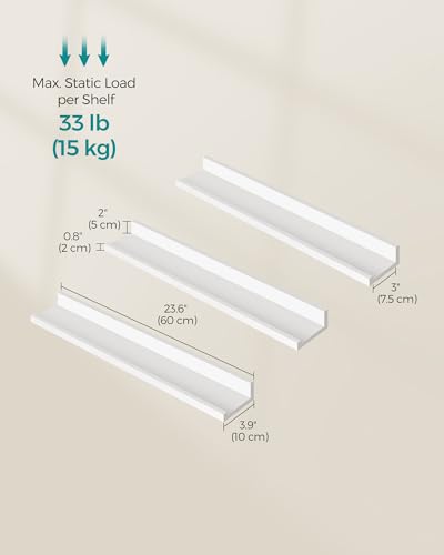 SONGMICS Floating Shelves Set of 2, Wall Shelves Ledge, 10 x 80 cm, for Pictu...