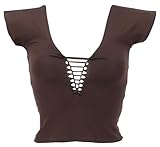 GURU SHOP Bauchfreies Goa Psytrance Pixi Shirt, Choli Top - Braun, Damen, Synthetisch, Size:S