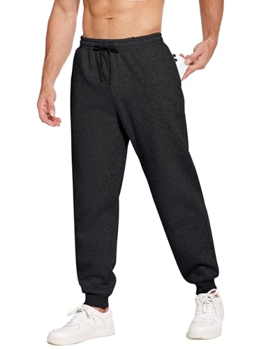 PINSPARK Men's Sweatpants with Zipper Pockets Sweat Pants for Mens Fleece Joggers Pants Baggy Thick Lounge Joggers for Men Charcoal