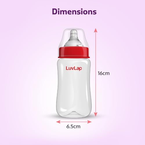 LuvLap Anti-Colic Wide Neck Natura Flo Baby Plastic Feeding Bottle, 250Ml, New Born/Infants/Toddler Upto 3 Years, BPA Free