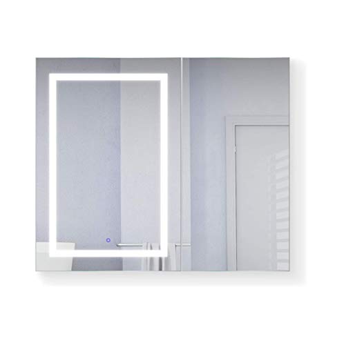 Krugg LED Medicine Cabinet 42 Inch X 36 Inch | Recessed or Surface Mount Mirror Cabinet w/Dimmer & Defogger + 3X Makeup Mirror Inside & Outlet + USB (Left Side Light)