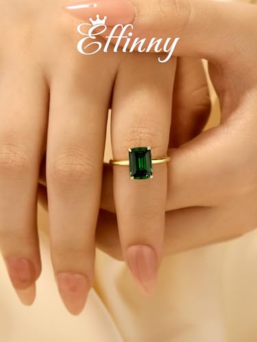 3.5ct Elongated Emerald Cut Engagement Ring for Women,14K Yellow Gold Plated 925 Sterling Silver Simulated Dark Emerald Green Gemstone Solitaire Promise Ring for Wedding,Travel,Daily3