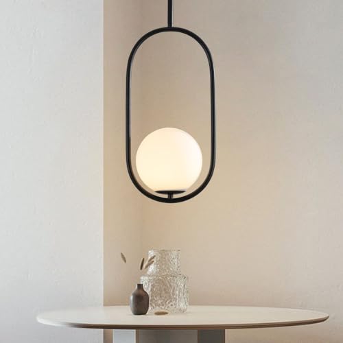 Image of BrightLyt Metal Glass Hanging Light for Kicthen, Living Room, Pendant Lamp for Bedroom, Kitchen Pair of 2 (Round + Oval)