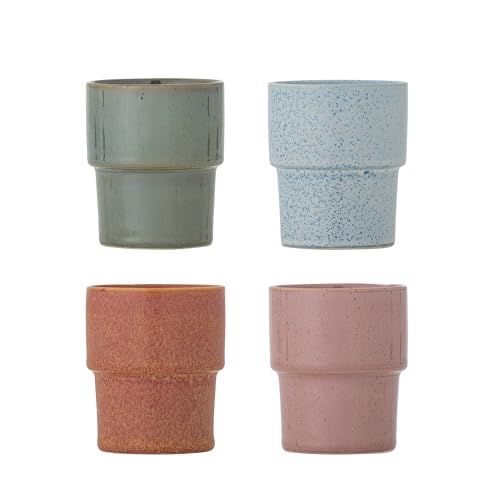 Bloomingville Ewan Lot de 4 tasses Rose FaĂŻence T7,5 x H9 cm 150 ml