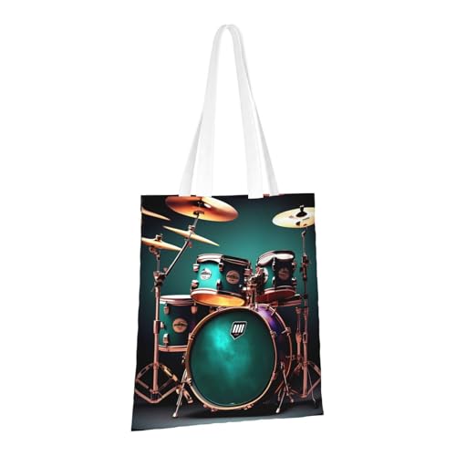Cool Drum Set Print Polyester Canvas Tote Bag, Shopping Bag With Reinforced Handles, Reusable2